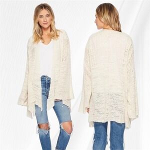 Free People Women's Crochet Cardigan Bell Sleeve Open Knit Ivory Bohemian